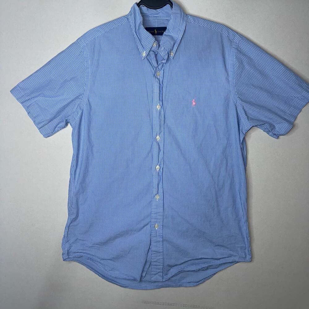 Polo Ralph Lauren Men’s Medium Blue Gingham Short Sleeve Button Down Shirt